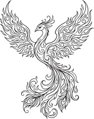 Fototapeta premium Vector illustration set of bird and the phoenix tattoo designs with floral and tribal decorative elements
