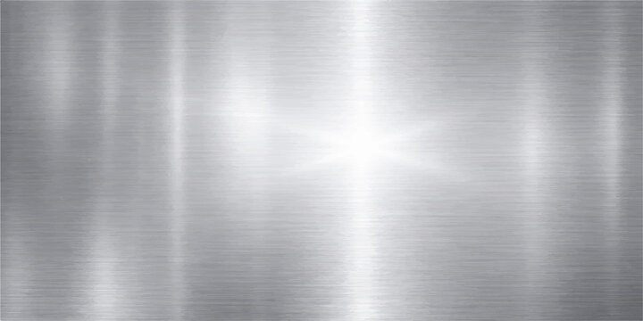 A shiny brushed metal texture with a polished silver stainless steel plate surface creates an industrial gray aluminum background pattern reflecting light