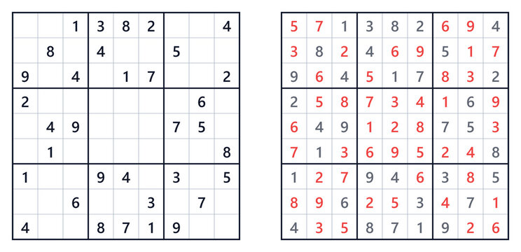 Solved sudoku puzzle grid with numbers.