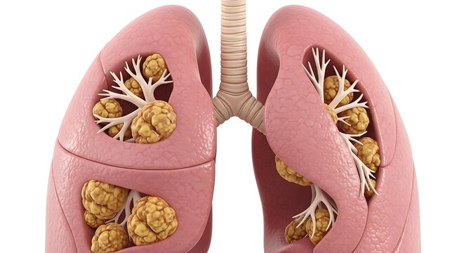 Cross section of human lungs with cancerous tumors 3 D