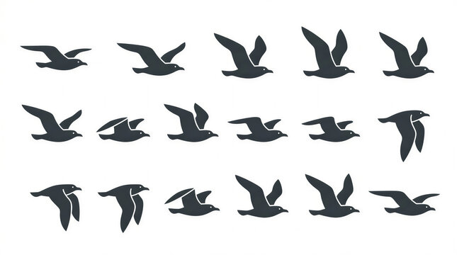 Flying Bird Animation Sequence Silhouette Sprite Sheet Wildlife Motion Vector Set