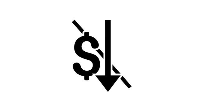 Decreasing dollar currency symbol icon.