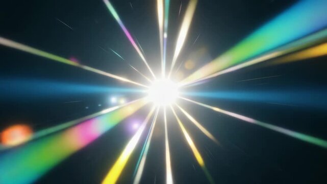 Dynamic light rays burst outward in a starburst pattern, abstract light background