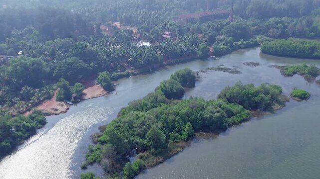 Drone view of Honnavar mangrove landscapes with waterways and lush green surroundings scenery