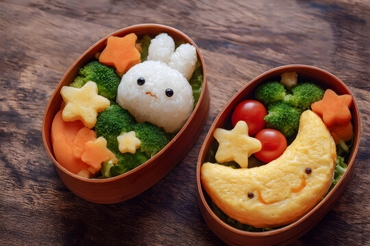 デコ弁 キャラ弁 うさぎとお月見のかわいい手作り弁当