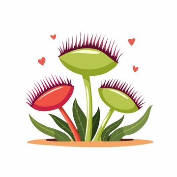 Cartoon Venus Flytrap Plants with Hearts