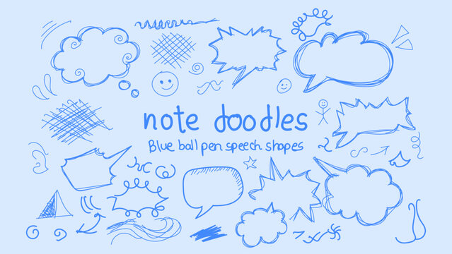 Children's Creative Drawing of Blue Ball Pen Sketches with Clouds and Shapes in Playful Style