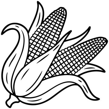 Black Corn Illustration With Kernel Rows Cross Hatched Texture and Flowing Stalks Isolated on a Transparent or White Background