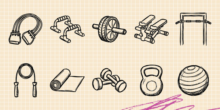 Black ink scribble doodle vector vintage hand drawn set of martial arts karate fight sport combat ninja judo taekwondo fighter and action training