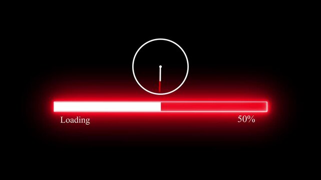 Computer Loading Bar With Animation of a computer screen with loading bar processing and clock icon animation on a black background,with 4k video animation.