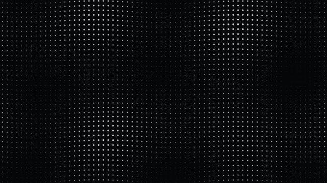 Abstract white dot grid waving on black background