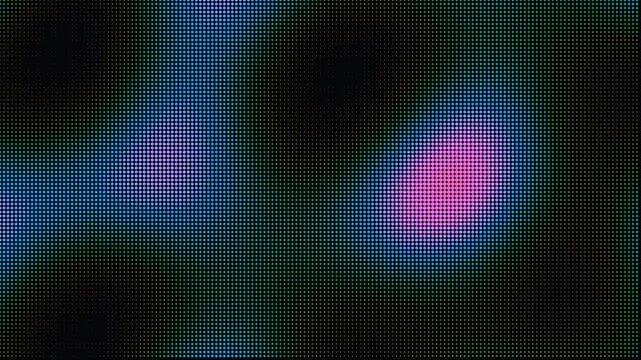 Abstract neon LED screen with shifting pink and blue dot pattern