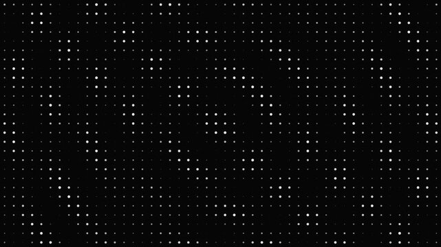 Abstract white dot matrix grid pulsing on black background