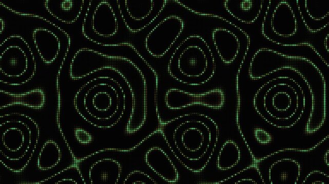 Abstract dotted topographic wave pattern changing colors on black