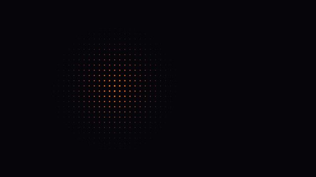 Color changing digital halftone dot circle on black background
