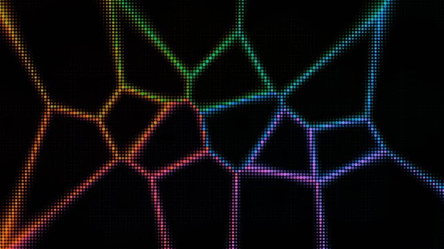 Abstract rainbow halftone cellular network on black background