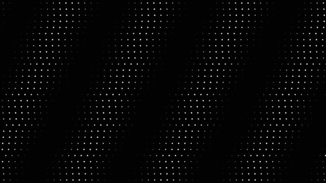 Abstract white halftone dot wave pattern on black background