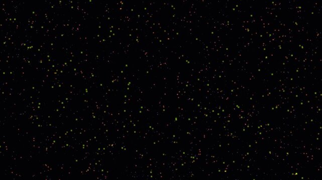 Color changing digital pixel particles on black background