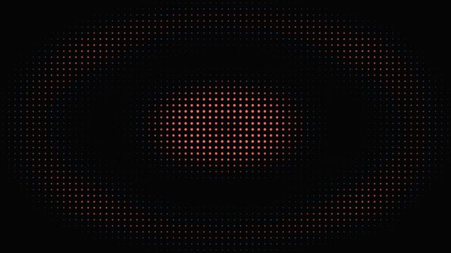 Red digital halftone dot pattern on black background