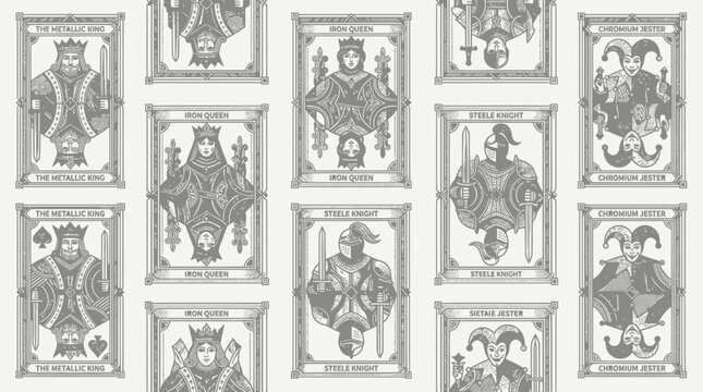 Vintage Playing Card Pattern: Kings, Queens, Knights, and Jesters