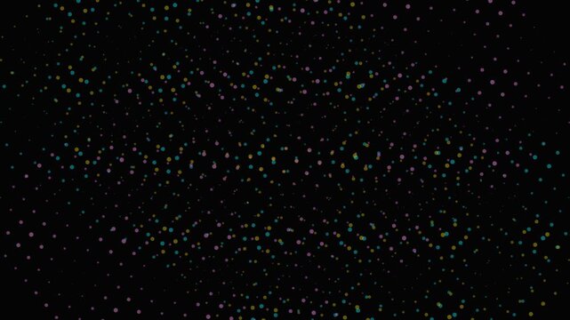Abstract colorful particle pattern shifting on a black background
