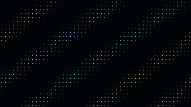 Colorful halftone dot wave pattern on black background