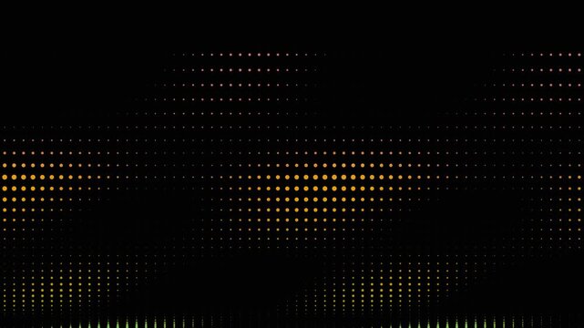 Color changing halftone dot wave pattern on black background