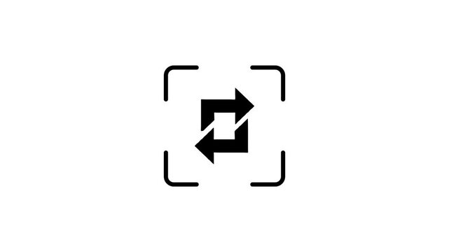 Abstract animation of digital scanner frame with rotating arrow icon for data authentication and verification processes.