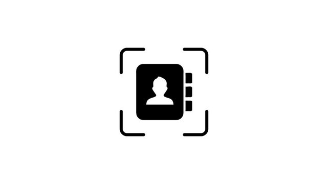 Animated contact book icon scan, seamless loop of a digital scanning process over a personal information symbol on white background.