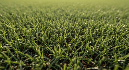 Fototapeta premium Newly sprouted wheat field with irrigation system close up view of emerging crops