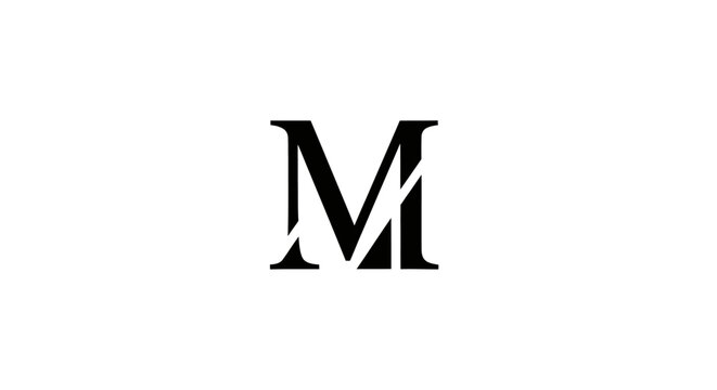 Classic black serif letter M monogram with vertical line.