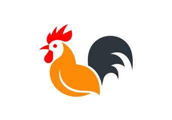 Colorful rooster farm logo with orange and grey. © ikk