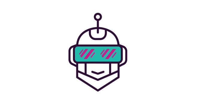 Colorful futuristic robot head mascot with digital visor.
