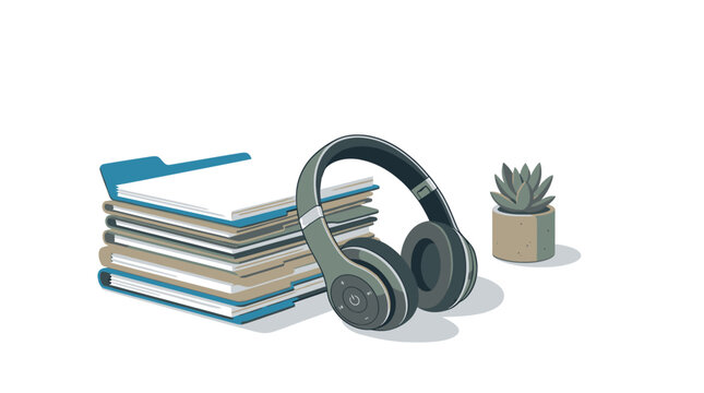 Headphones sitting on stack of books.