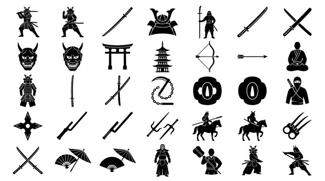 Japanese samurai swords and helmets.