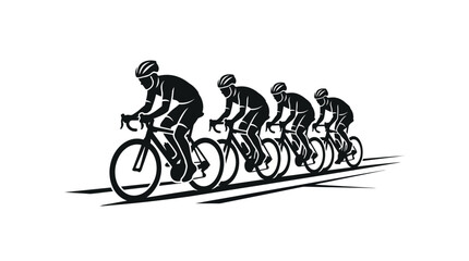 Obraz premium A black and white illustration of a professional cycling team riding in a line.