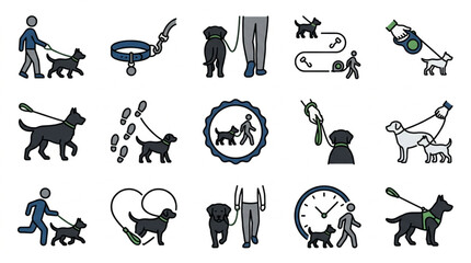 Obraz premium Dog Walking and Training Icons Set