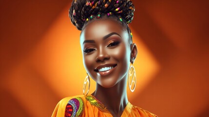 Naklejka premium Beautiful Black Woman with Braided Hair and Gold Earrings