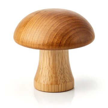 wooden mushroom decor object isolated on clean white background