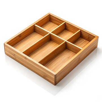 wooden drawer organizer tray with compartments on white background