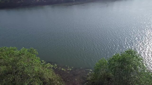 Aerial view of Honnavar mangrove landscapes with waterways and lush green surroundings scenery