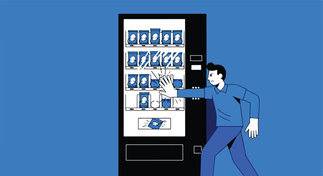 Man frustrated at vending machine