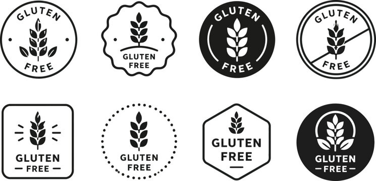 Gluten Free Badge and Label Vector Set &ndash; Minimalist Black and White Icons for Allergen Food Packaging