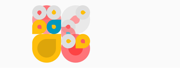 Fototapeta premium Abstract circles overlap, creating playful composition. Colors include yellow, pink, blue, beige. Minimalist design, modern aesthetic.