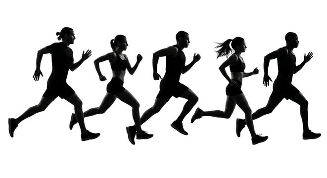 Running Athletes Silhouettes Set with Men and Women Jogging for Fitness Sports and Marathon Training Concept