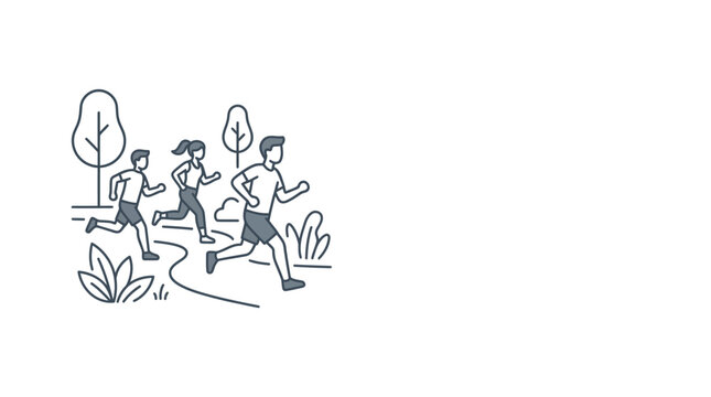 A hand drawn sketch of three people jogging together in a park setting.