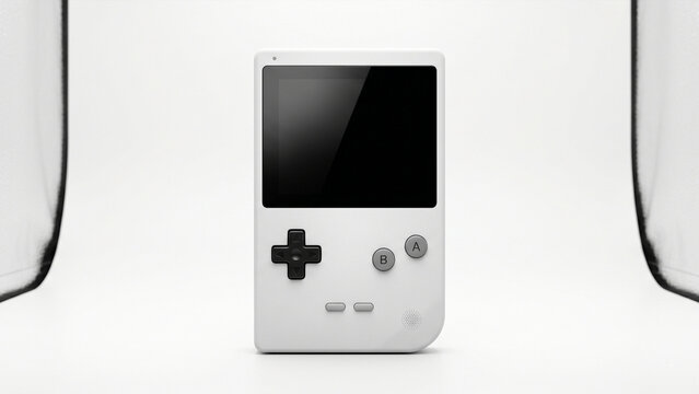 Retro handheld gaming console isolated on transparent background with directional pad and action buttons