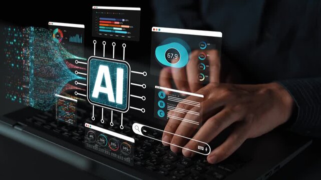 Advanced Data Analysis Concept with Artificial Intelligence and User Interface Elements Demonstrating Interactive Technology on a Laptop Sigmoid