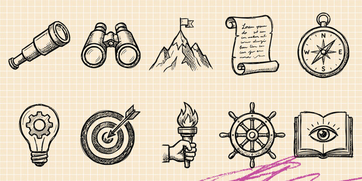 Black ink scribble doodle vector vintage hand drawn set of science laboratory biology microscope and chemistry discovery