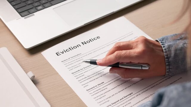 Person Reviewing Eviction Notice Document Before Court Hearing